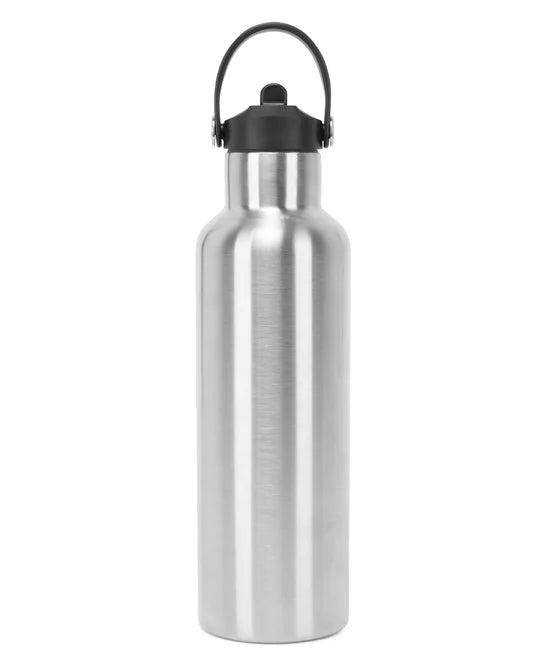 XYZ Vacuum Sports Water Bottle with Flip-up Straw - Brushed Steel