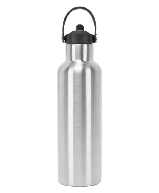 XYZ Vacuum Sports Water Bottle with Flip-up Straw - Brushed Steel