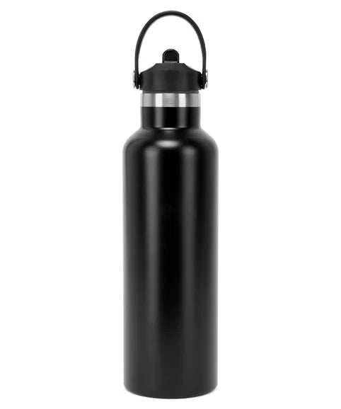 XYZ Vacuum Sports Water Bottle with Flip-up Straw - Brushed Steel
