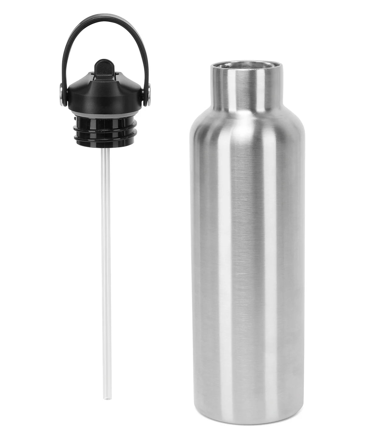 XYZ Vacuum Sports Water Bottle with Flip-up Straw - Brushed Steel